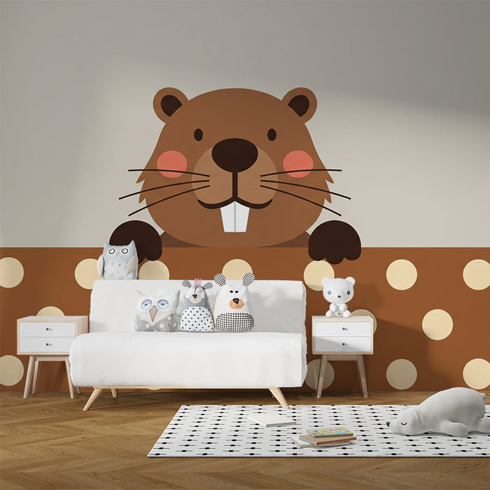 Papier peint chambre bébé | Castor mignon avec motifs à pois