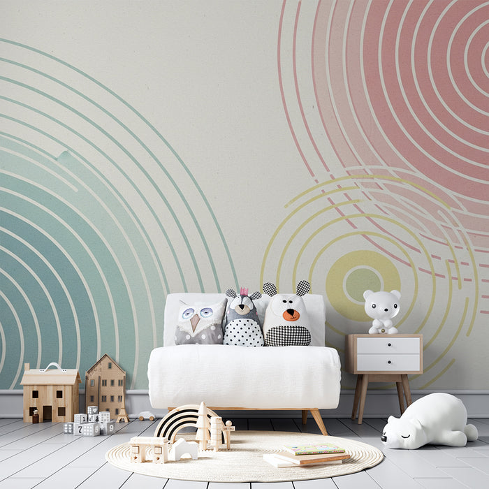 Lastenhuoneen tapetti | Lempeän neutraalilla pohjalla olevat värikkäät ympyrät