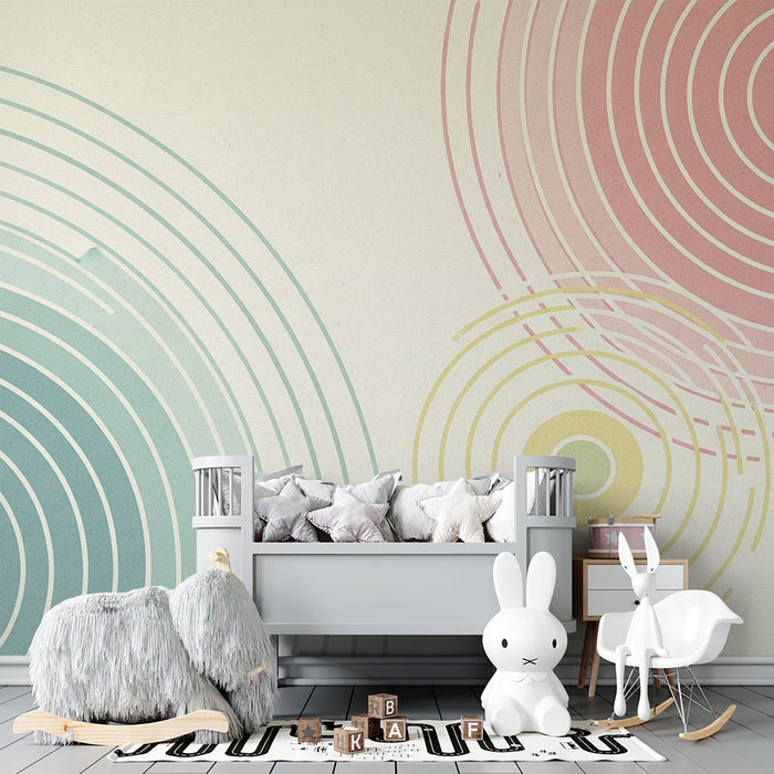 Lastenhuoneen tapetti | Lempeän neutraalilla pohjalla olevat värikkäät ympyrät