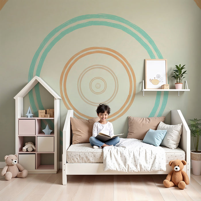 Carta da parati bambini | Cerchi colorati ad acquerello su sfondo morbido