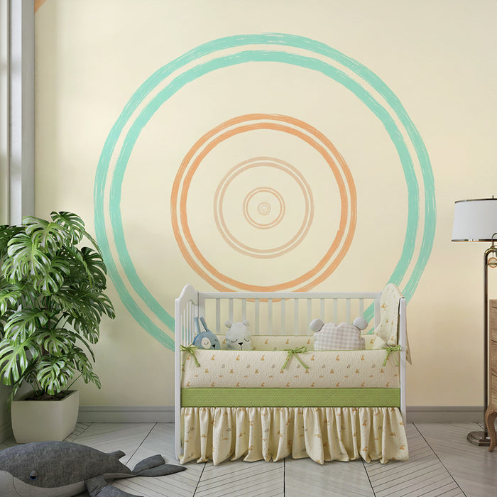 Carta da parati bambini | Cerchi colorati ad acquerello su sfondo morbido