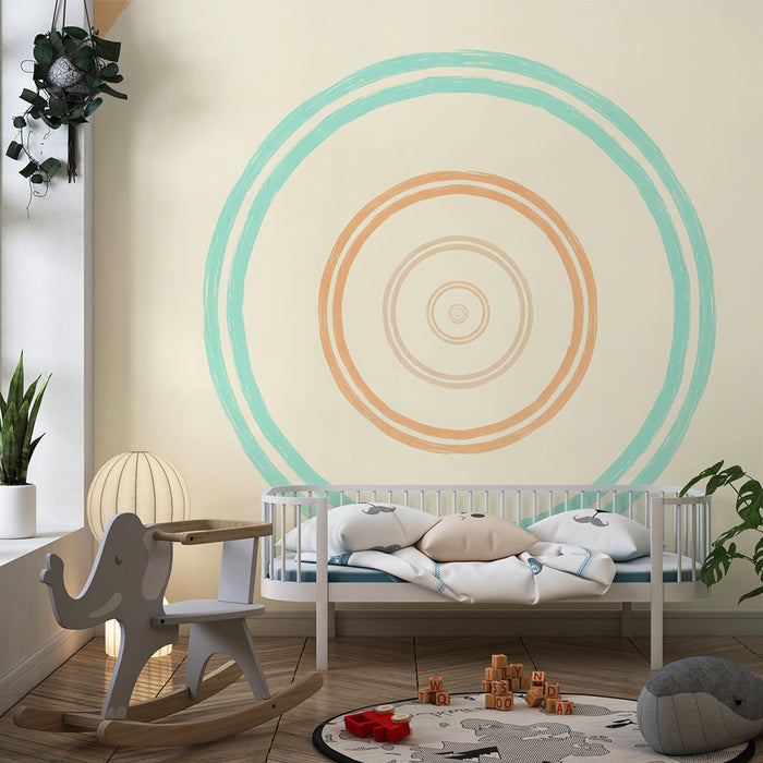 Carta da parati bambini | Cerchi colorati ad acquerello su sfondo morbido