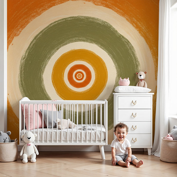 Χαρτί τοίχου βρεφικού δωματίου | Πολύχρωμοι κύκλοι σε φθίνουσα πορτοκαλί και πράσινο
