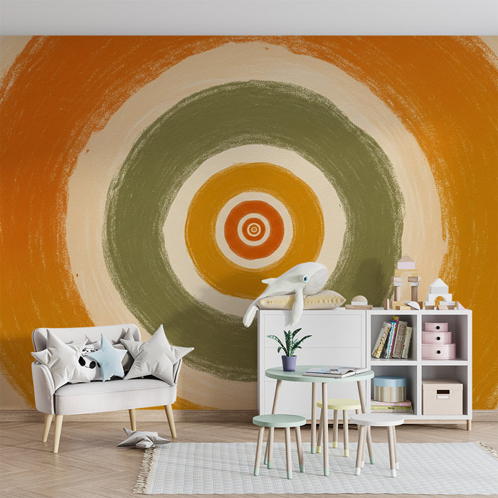 Χαρτί τοίχου βρεφικού δωματίου | Πολύχρωμοι κύκλοι σε φθίνουσα πορτοκαλί και πράσινο