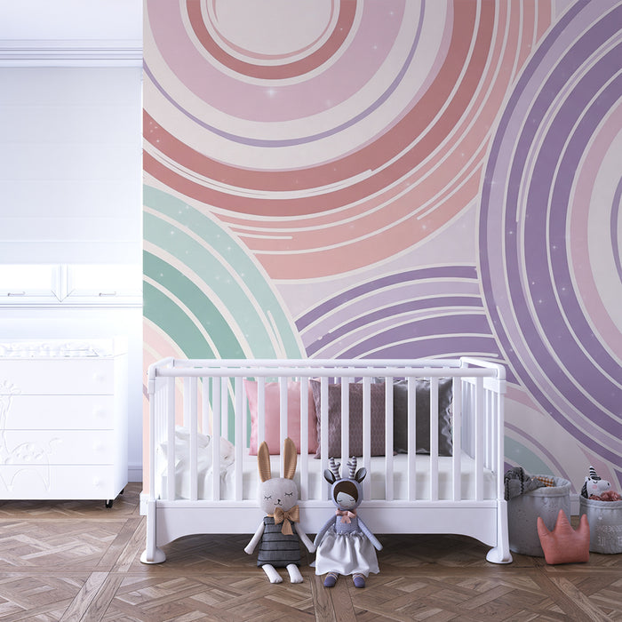 Lastenhuoneen tapetti | Vaaleanvärisiä pastellisävyisiä ympyröitä valon välkkeellä
