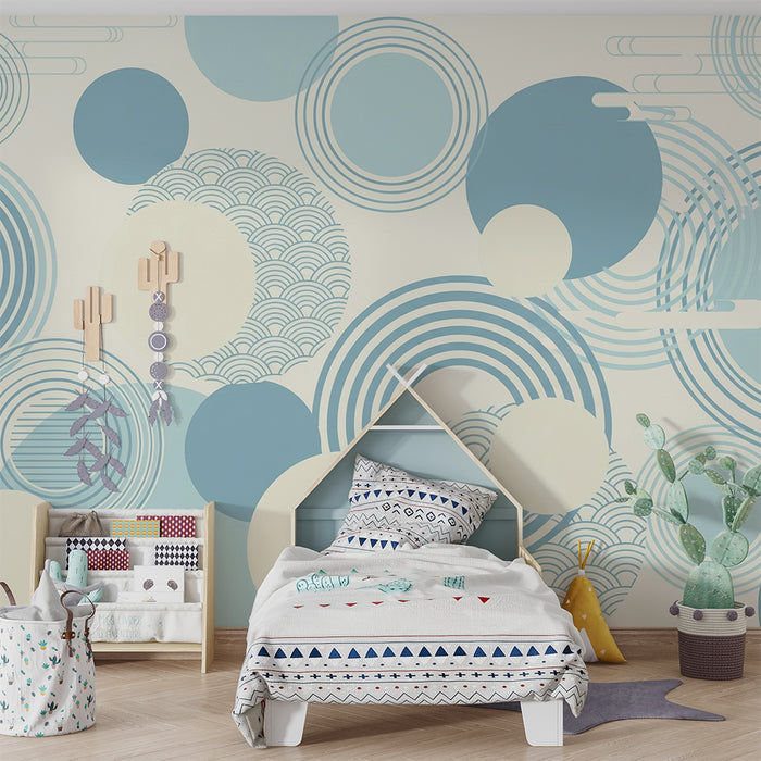 Lastenhuoneen tapetti | Sinisellä pehmeillä ympyröillä ja kuvioilla rauhoittava tunnelma