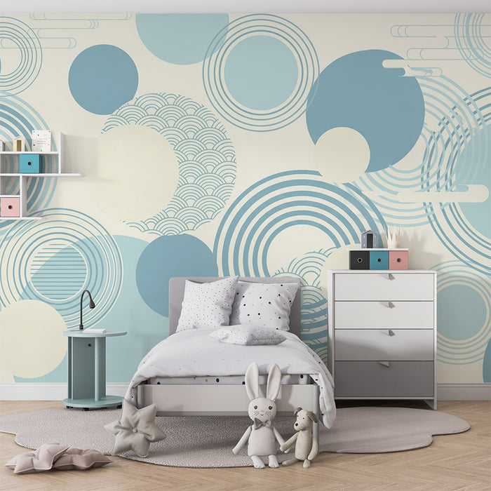 Lastenhuoneen tapetti | Sinisellä pehmeillä ympyröillä ja kuvioilla rauhoittava tunnelma