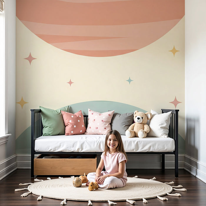 Nursery room wallpaper | Pastel circles and sparkling stars