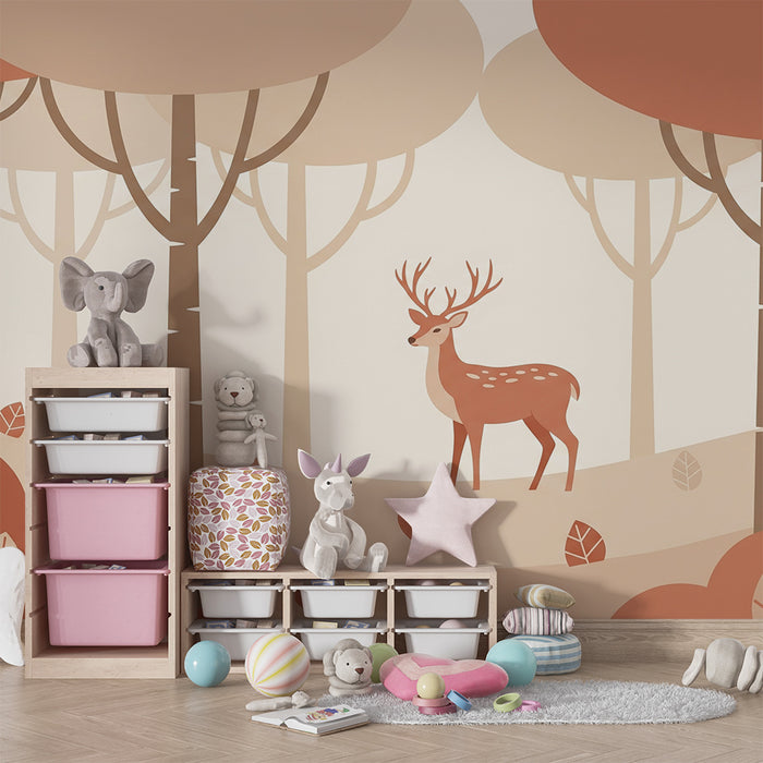 Babyzimmer Tapete | Hirsch in einem Wald in sanften Farben