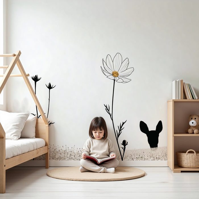 Lastenhuoneen tapetti | Herkkä peura ja rauhoittavat kukat