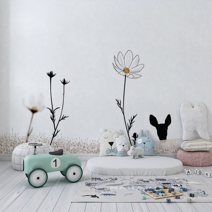 Lastenhuoneen tapetti | Herkkä peura ja rauhoittavat kukat