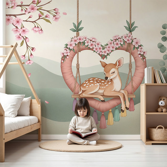 Paberi tapeet beebi tuba | Unine põder lillelise kiige peal