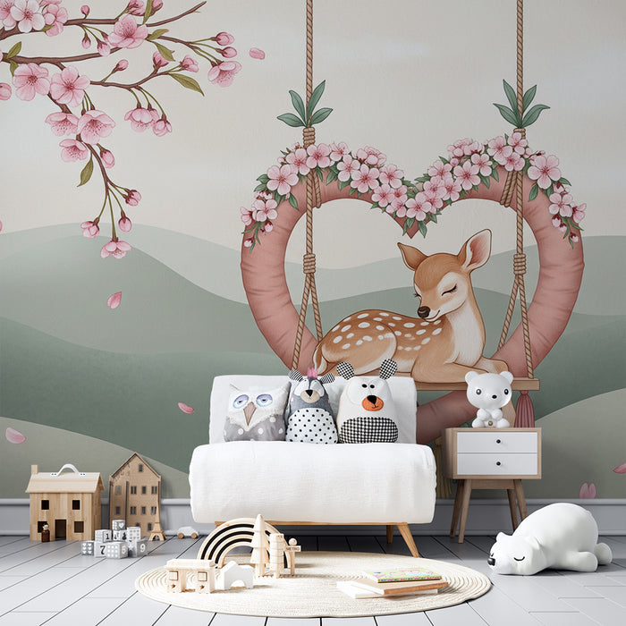 Paberi tapeet beebi tuba | Unine põder lillelise kiige peal