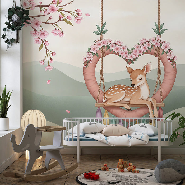 Paberi tapeet beebi tuba | Unine põder lillelise kiige peal