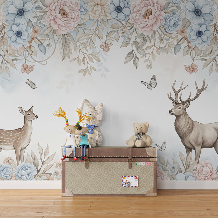 Tapet za detska staia | Jelen i srne okruzheni s nezhni tsvetia