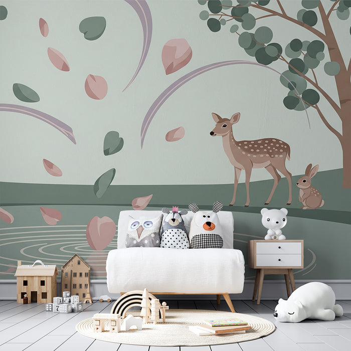 Tapet za detska staia | Yelen i zaek krai prysta s pluvat plochki