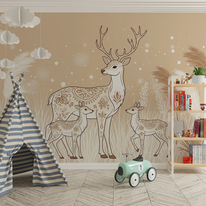 Lastenhuoneen tapetti | Elegantit peurat lempeässä ja luonnollisessa maisemassa
