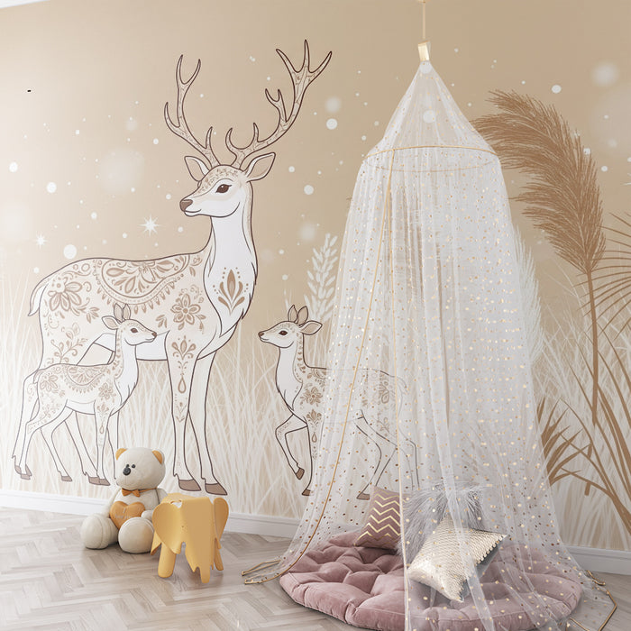 Lastenhuoneen tapetti | Elegantit peurat lempeässä ja luonnollisessa maisemassa