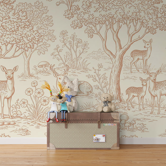 Papier peint chambre bébé | Cerfs et faune dans une forêt paisible