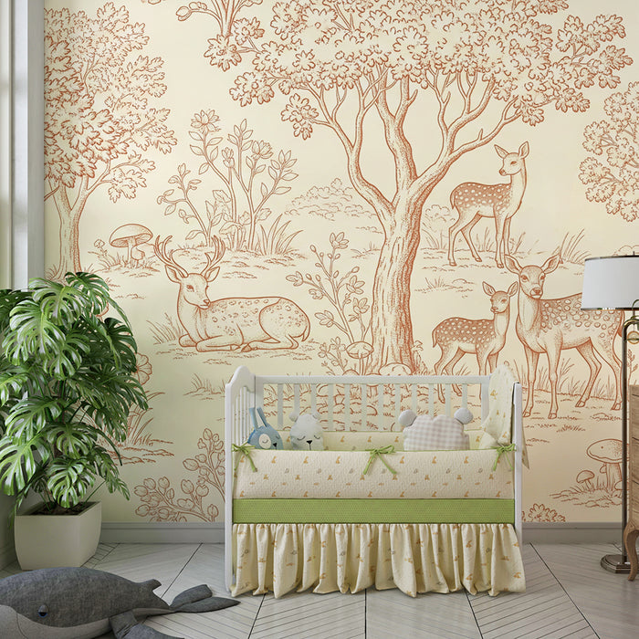 Papier peint chambre bébé | Cerfs et faune dans une forêt paisible