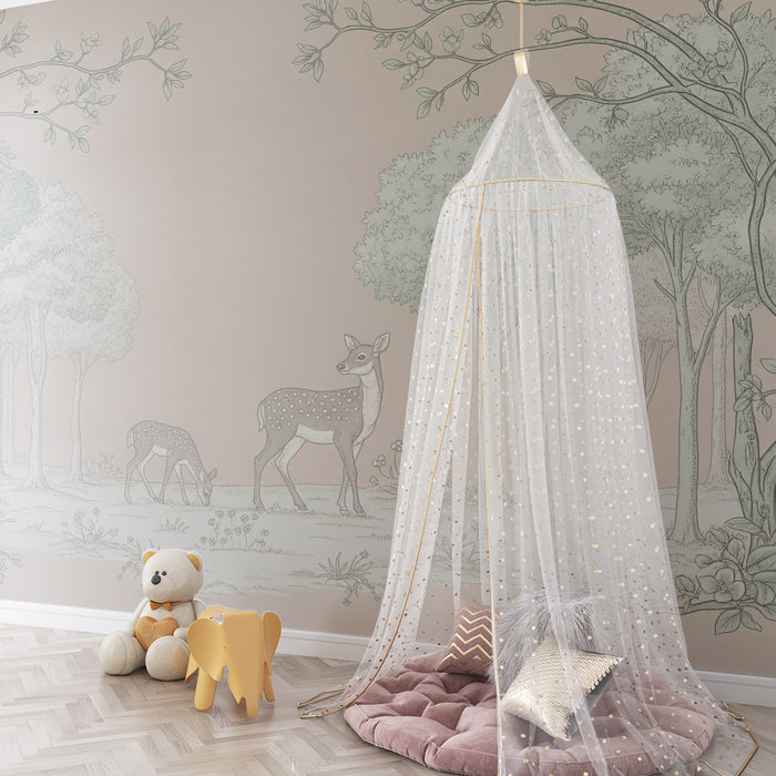 Papier peint chambre bébé | Cerfs gracieux dans une forêt paisible