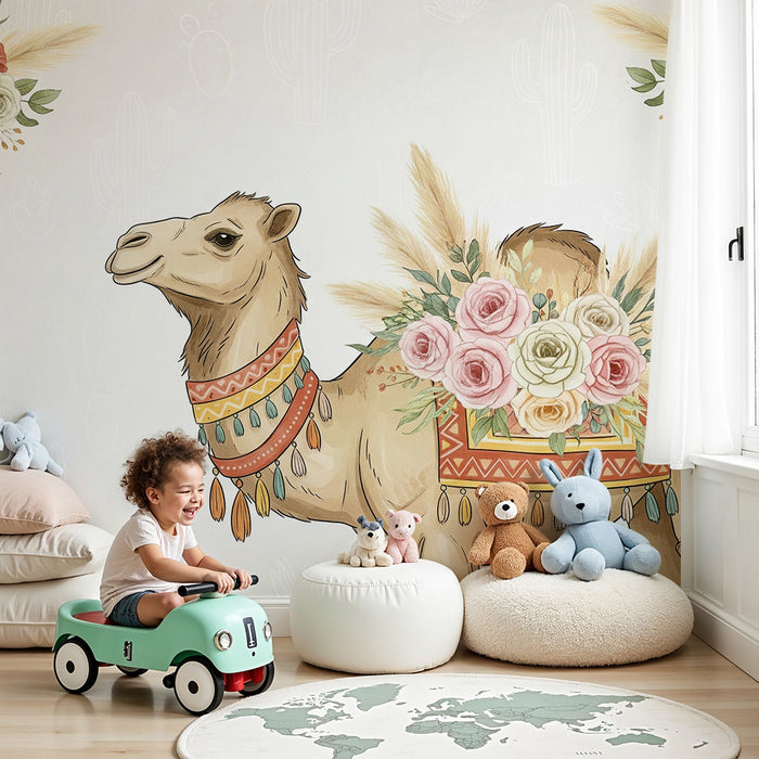 Papier de parede quarto bebê | Elegantni kamiluks ukrašen cvijećem i šarenim uzorcima