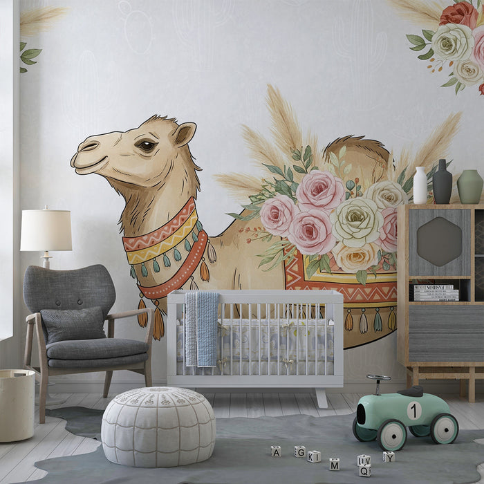 Papier de parede quarto bebê | Elegantni kamiluks ukrašen cvijećem i šarenim uzorcima