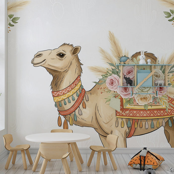 Papier de parede quarto bebê | Elegantni kamiluks ukrašen cvijećem i šarenim uzorcima