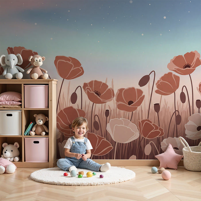 Tapet barnerom | Søt og drømmende valmuefelt