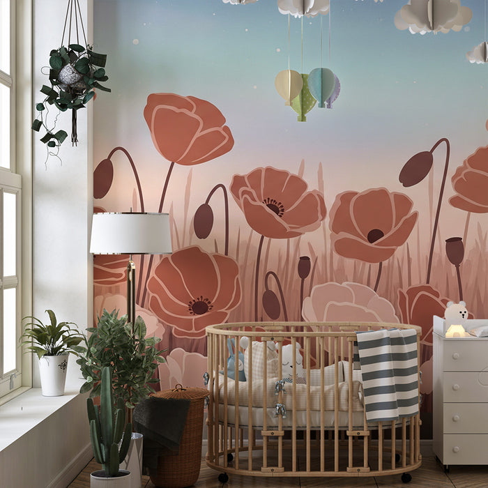 Tapet barnerom | Søt og drømmende valmuefelt