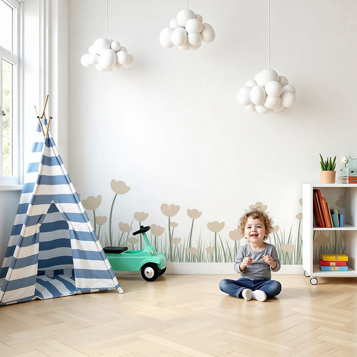 Nursery room wallpaper | Field of delicate and soft flowers