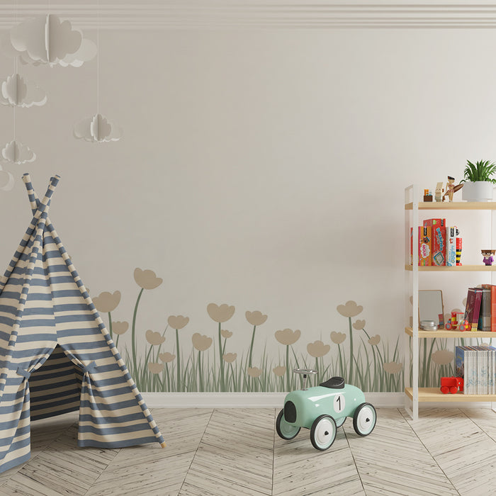 Nursery room wallpaper | Field of delicate and soft flowers