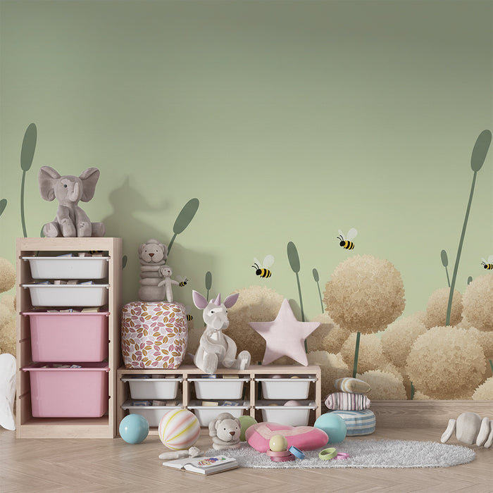 Carta da parati bambini | Campo di fiori dolci e api