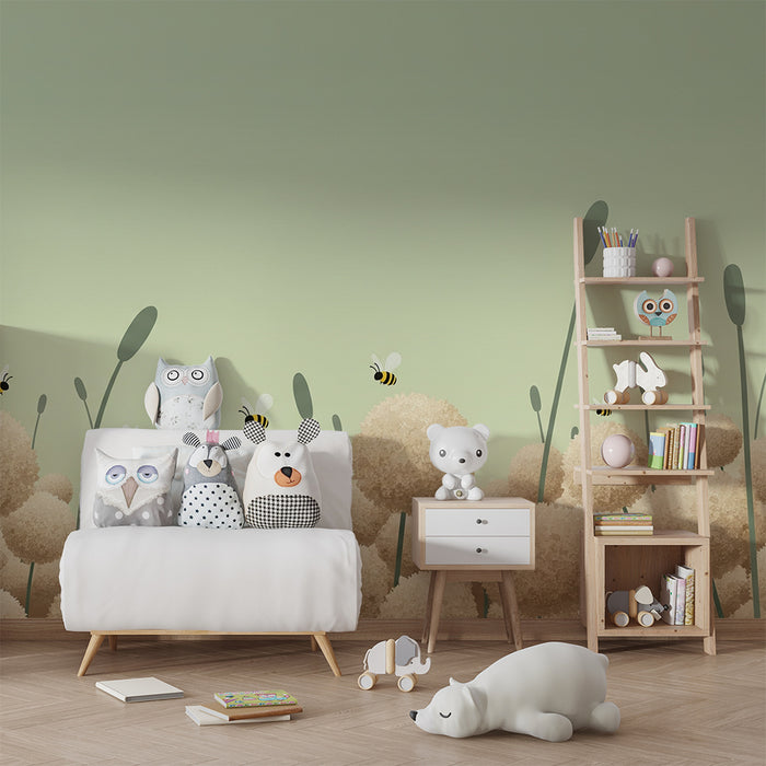 Carta da parati bambini | Campo di fiori dolci e api