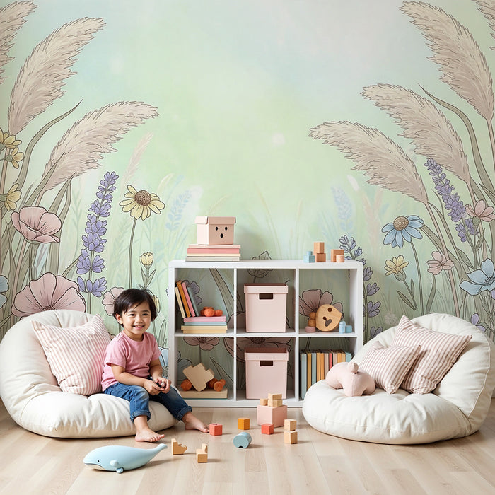 Babykamer behang | Zacht bloemenveld en delicate kruiden