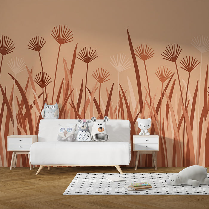 Nursery room wallpaper | Field of stylized flowers in terracotta tones