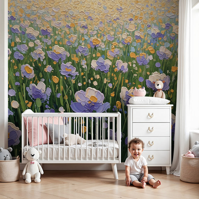 Tapet barnerom | Lilla og gule blomsterenger i full blomst