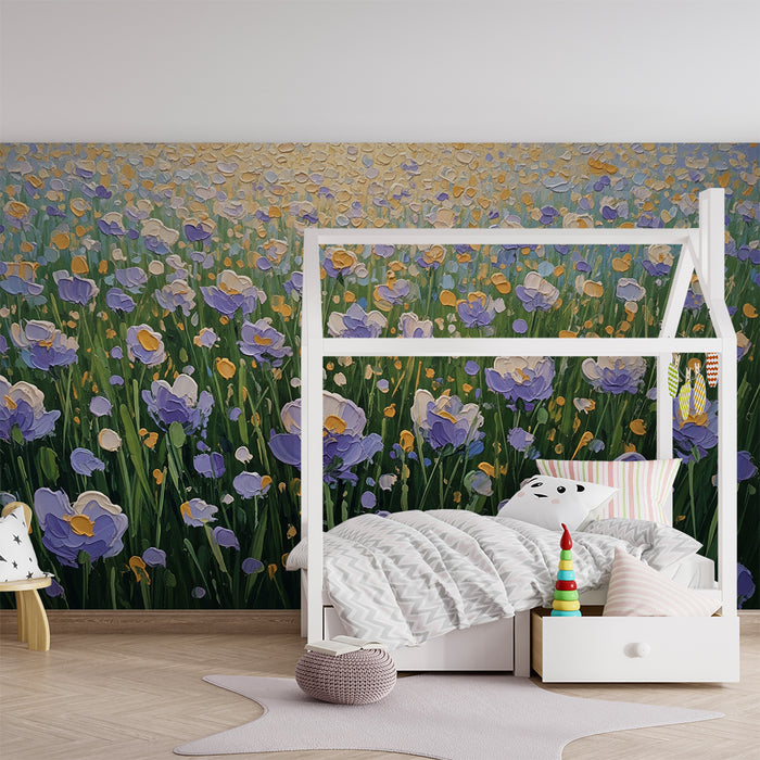 Tapet barnerom | Lilla og gule blomsterenger i full blomst
