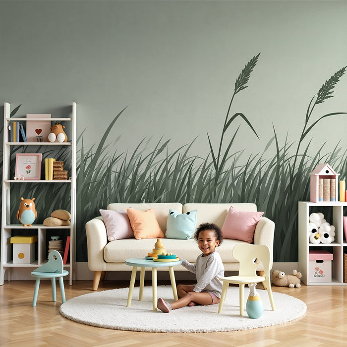 Papel pintado infantil | Campo de suaves y calmantes gramíneas