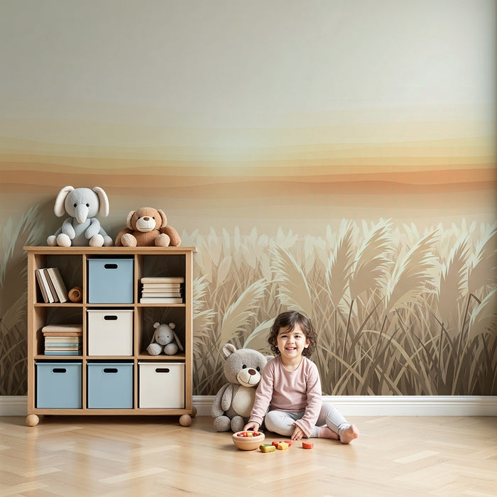 Nursery room wallpaper | Field of grasses under a pastel sky