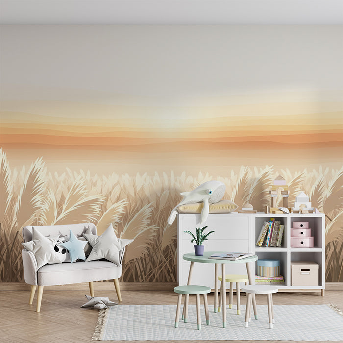 Nursery room wallpaper | Field of grasses under a pastel sky