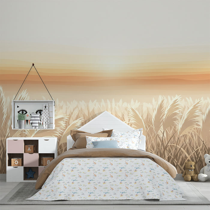 Nursery room wallpaper | Field of grasses under a pastel sky