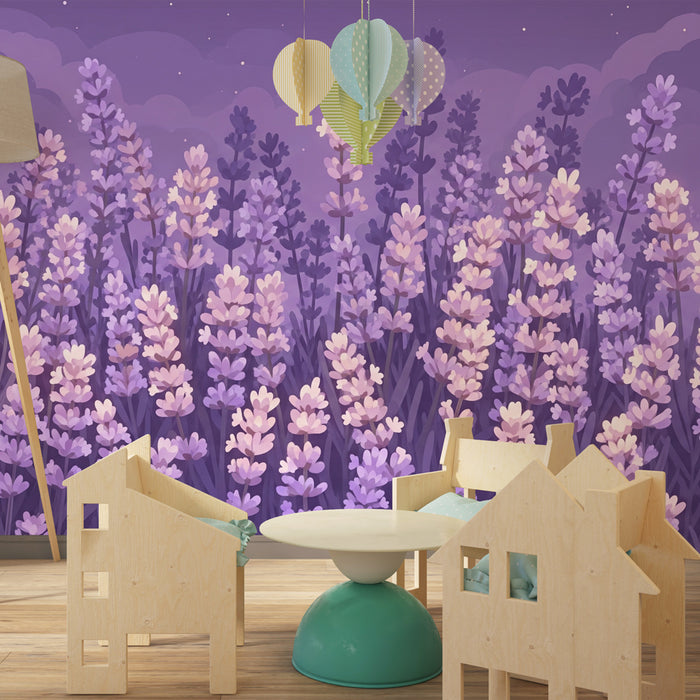 Papel de parede quarto bebê | Campo de lavanda calmante