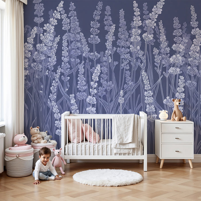 Papier peint chambre bébé | Champ de lavande aux couleurs apaisantes