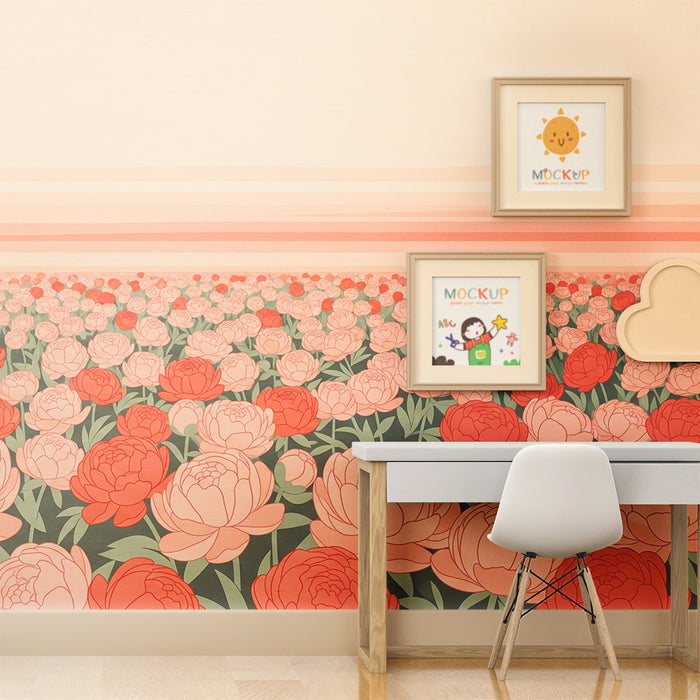 Barnetapet | Bløte nyanser av peoner i et blomstereng