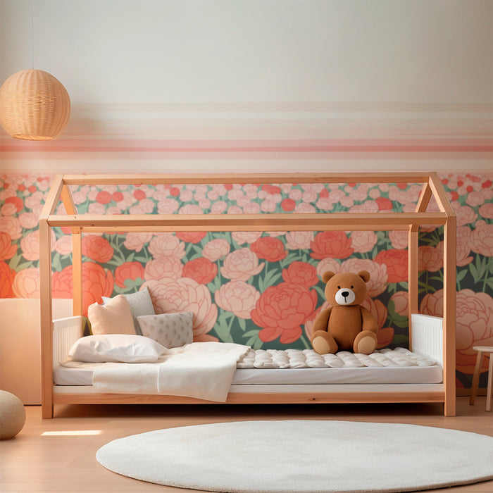 Barnetapet | Bløte nyanser av peoner i et blomstereng