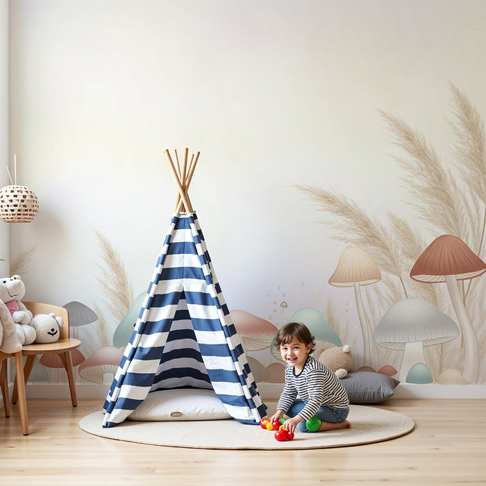 Lastenhuoneen tapetti | Lempeät sienet ja herkät yrtit pastellisävyissä