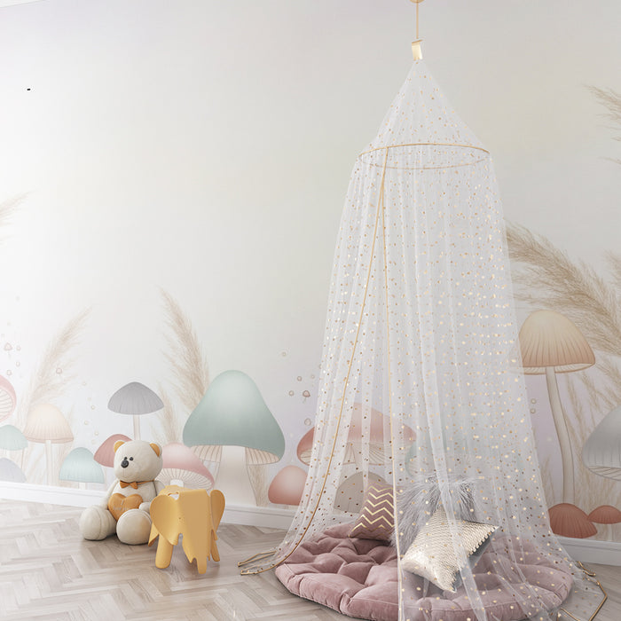 Lastenhuoneen tapetti | Lempeät sienet ja herkät yrtit pastellisävyissä