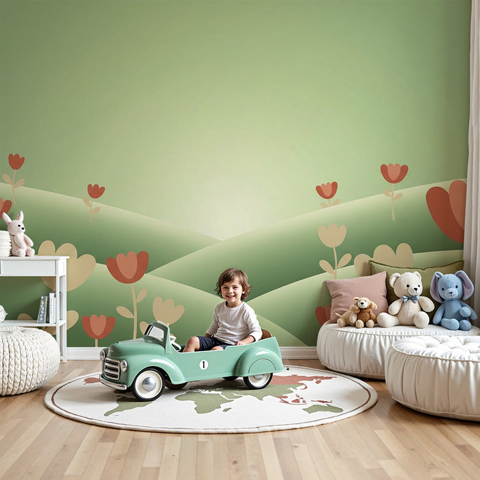 Papel de parede quarto bebê | Campos de flores suaves e calmantes