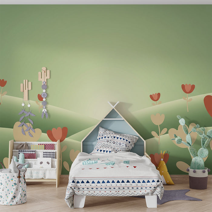 Papel de parede quarto bebê | Campos de flores suaves e calmantes